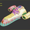 White Futuristic 3D Model Vehicle with Round Engines Gray Base and Red Blue Accents