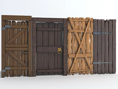 Various Styles of Wooden Swing Doors Showcasing Diverse Panel and Crossbar Designs 3d model
