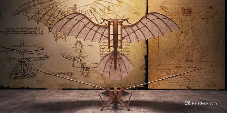 Winged Building Block Model In Vintage Design With Hand Drawn Sketch Background 3d model 
