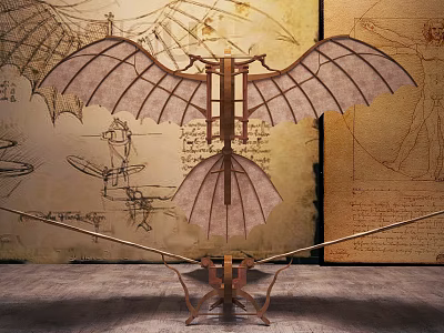 Winged Building Block Model In Vintage Design With Hand Drawn Sketch Background 3d model