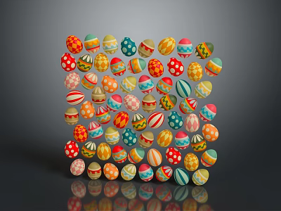 Colorful Egg Shaped Living Supplies With Various Patterns Arranged In Square 3d model