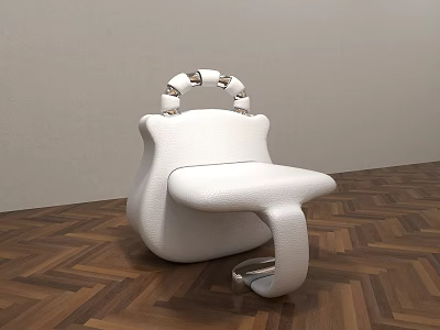 White Modern Single Chair With Ring shaped Backrest And Metal Base On Wooden Floor 3d model