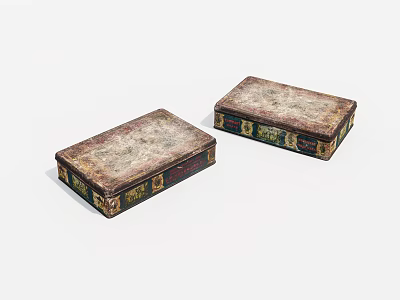 Vintage Ornate Decorative Boxes With Carved Patterns And Colorful Borders 3d model