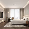 Modern Hotel Guest Room Interior With King Bed Floor-to-Ceiling Window Nightstand And TV Wall