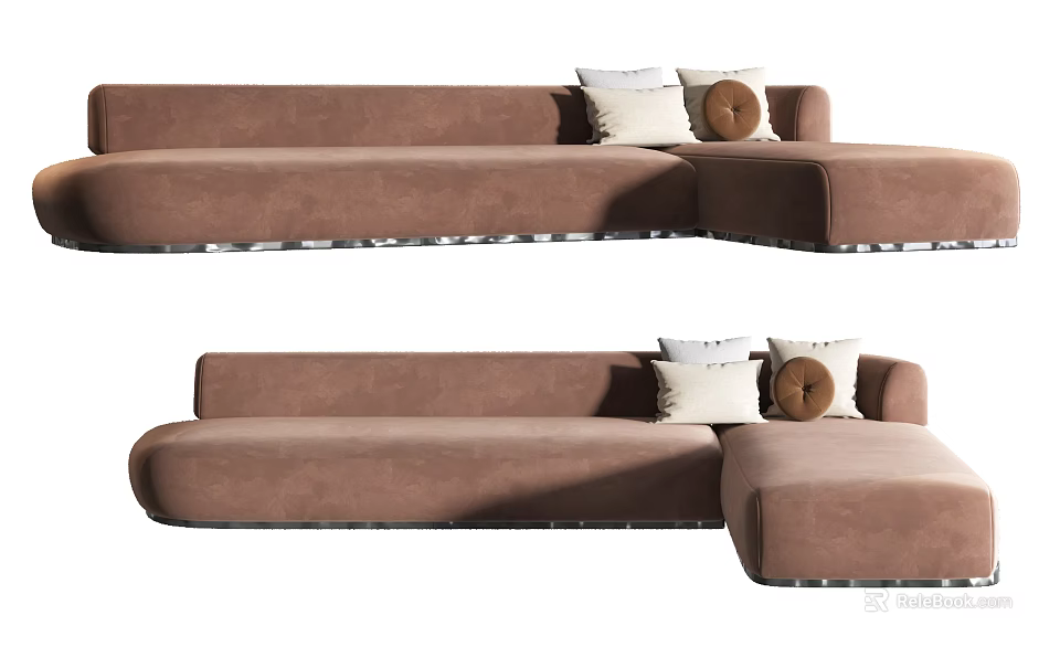 Comfortable Modern Brown Sectional Sofa With Decorative Pillows For Living Room 3d model 