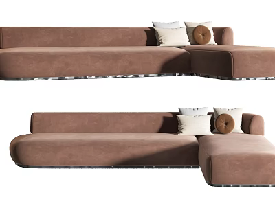 Comfortable Modern Brown Sectional Sofa With Decorative Pillows For Living Room 3d model