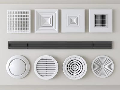 Different Types of Air Conditioner Vents with Square Round and Rectangular Designs 3d model