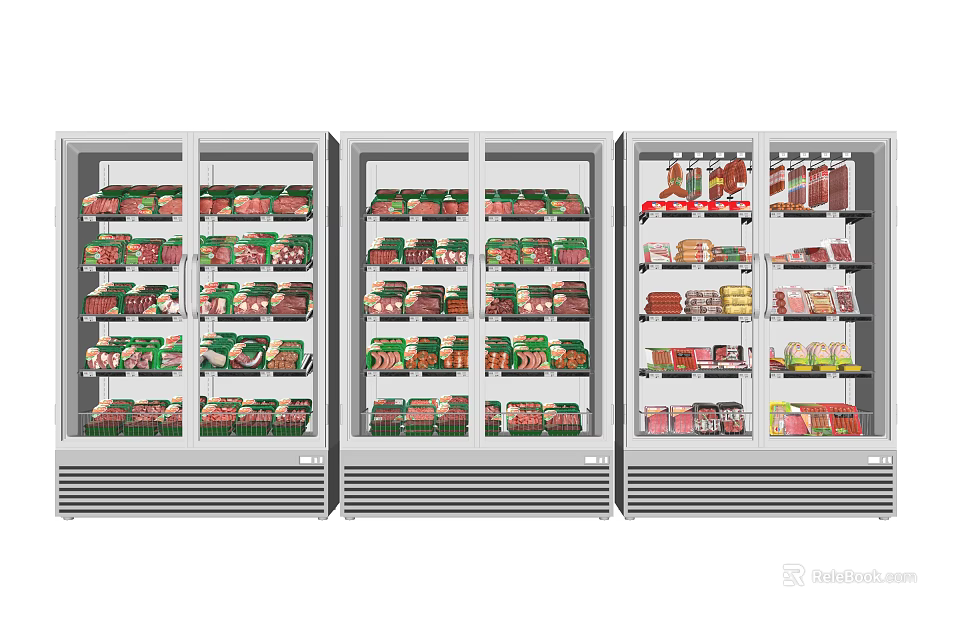Commercial Display Freezers With Multiple Doors For Packaged Meats And Food Storage 3d model 
