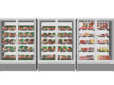 Commercial Display Freezers With Multiple Doors For Packaged Meats And Food Storage 3d model