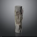 Decorative Textured Stone Column With Rough Surface And Red Linear Patterns