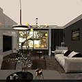 Modern Bright Open Living And Dining Room Interior Design With Cozy Sofa And Large Windows
