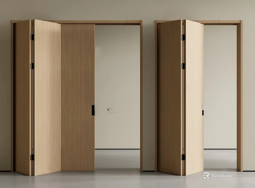 Modern Wooden Folding Doors in Open Position for Sleek Interior Design 3d model 