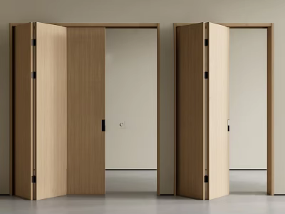Modern Wooden Folding Doors in Open Position for Sleek Interior Design 3d model