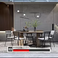 Modern Restaurant Interior With Wooden Dining Table Stylish Chairs Pendant Lights And Green Plants