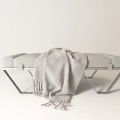 Modern Upholstered Sofa Bench With Metal Frame And Gray Tassel Blanket