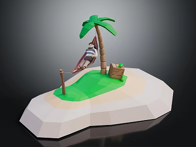 Relaxing Furniture Hammock On Tropical Island With Palm Tree Grass And Wooden Crate 3d model