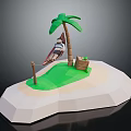 Relaxing Furniture Hammock On Tropical Island With Palm Tree Grass And Wooden Crate