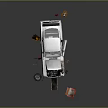 Classic White Car With Open Hood Trunk And Repair Tools Around