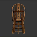 Vintage Wooden Furniture Collection Chair and Stools with Natural Wood Design Carved Backrest Different Heights