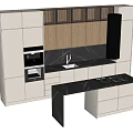 Modern Kitchen Interior With White And Wooden Cabinets Black Range Hood And Island Countertop