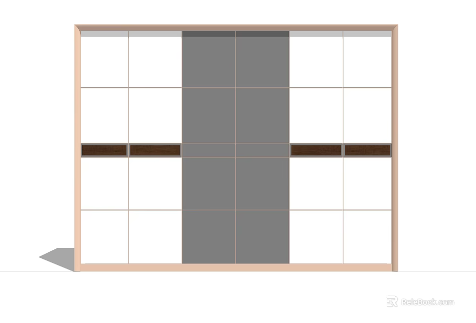 Modern Wardrobe Design With Sliding Doors Wooden Frame Gray Panels And Storage Sections 3d model 