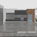 Stainless Steel Multi Tier Storage Rack With Blue Water Jugs In Kitchen Against Brick Wall