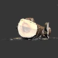 Natural Wood Log On Rustic Stone Slab With Axe And Textured Surface 3d model