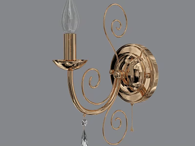 Elegant Gold Wall Lamp With Curved Metal Design And Crystal Pendant 3d model