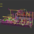 Industrial Machinery System With Piping Valves Gauges Yellow Safety Railing And Control Panel