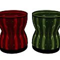 Red And Green Striped Sofa Stools With Curved Design And Black Base 3d model