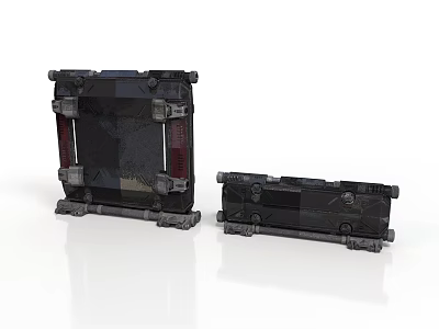 Two Black Industrial Metal Rectangular Components With Support Brackets And Bolts 3d model