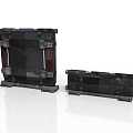 Two Black Industrial Metal Rectangular Components With Support Brackets And Bolts