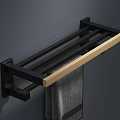 Bathroom Accessories Black Towel Rack With Wooden Accent And Gray Towel Wall Mounted