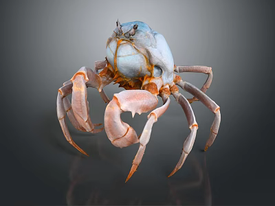 Blue and Orange Crab with Large Claws and Long Legs on Dark Background with Reflection 3d model