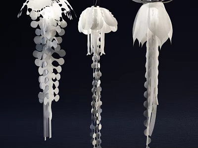 Artistic Unique Shaped Pendant Lights With White Petal Design And Dangling Tassels 3d model