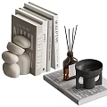 Modern Decorative Ornament Set With Tray Books Diffuser Bottle And Stone Decor For Home Styling 3d model