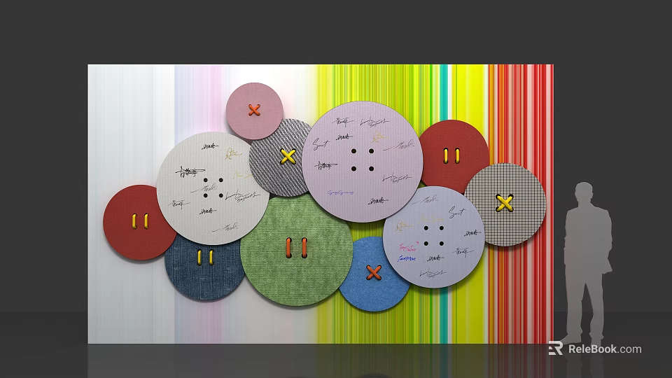 Check-in Circular Markers In Various Colors With Numbers And Striped Background 3d model 