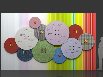 Check-in Circular Markers In Various Colors With Numbers And Striped Background 3d model