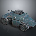 Military Armored Vehicle With Four Wheels Mounted Machine Gun And Open Grid Hatch
