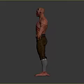 Muscular Shirtless Man with Red Skin Horns Brown Pants and Silver Leg Guards