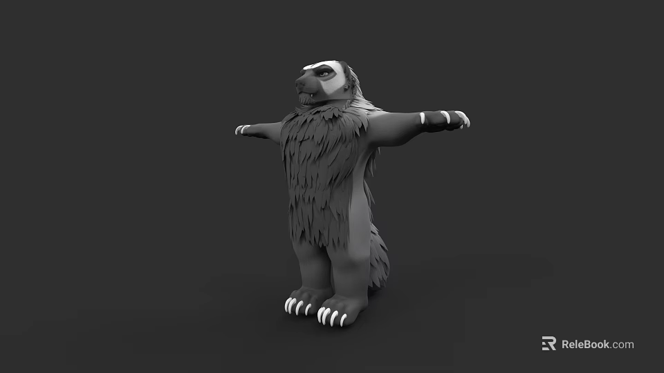 Furry Sloth Game Movie Character 3D Model With Outstretched Arms And Claws 3d model 