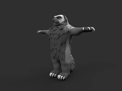 Furry Sloth Game Movie Character 3D Model With Outstretched Arms And Claws 3d model