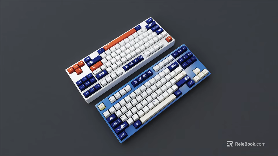 Colorful Mechanical Computer Keyboards With Blue White Orange Keycaps Full Size Layout 3d model 