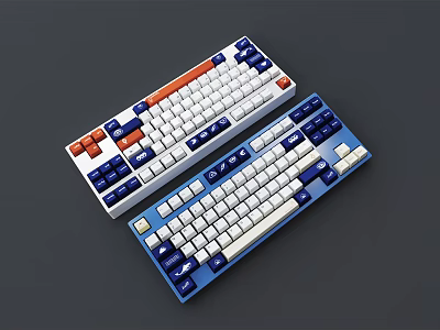 Colorful Mechanical Computer Keyboards With Blue White Orange Keycaps Full Size Layout 3d model