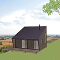 Detached Villa With Dark Metal Roof Surrounded By Lush Trees On Green Hillside