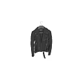 Black Leather Biker Jacket with Zipper Closure Epaulettes and Ribbed Cuffs