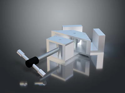 Functional Household Living Supplies Featuring White Geometric Assembly Components And Silver Rod With Black Handle 3d model
