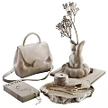 Elegant Decorative Ornament Set with Ivory Handbag Rabbit Vase Dried Flowers Candle and Necklace