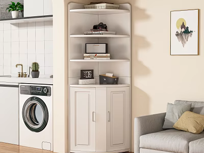 Modern Minimalist Corner Storage Cabinet With Multiple Shelves And Cabinet Doors 3d model