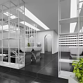Modern Beauty Salon Interior With Styling Chairs Large Mirrors Circular Decorations And Spiral Staircase